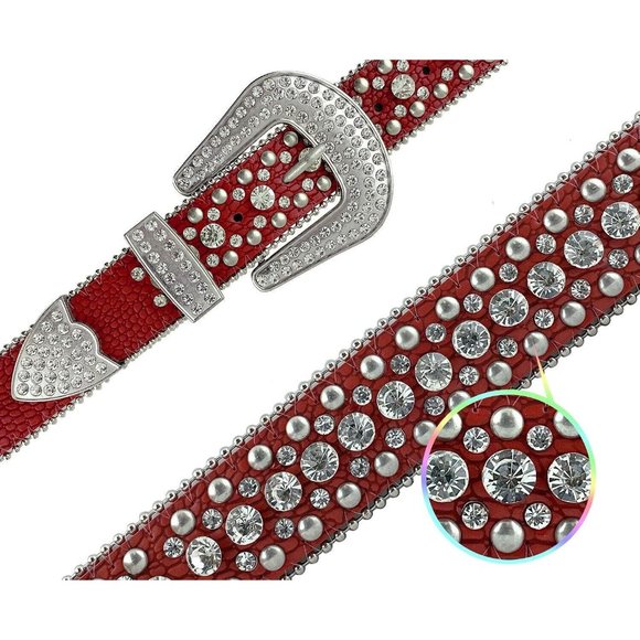 Women\'s  Rhinestone Fashion Western Cowgirl Bling Studded Design Leather Belt main image 5